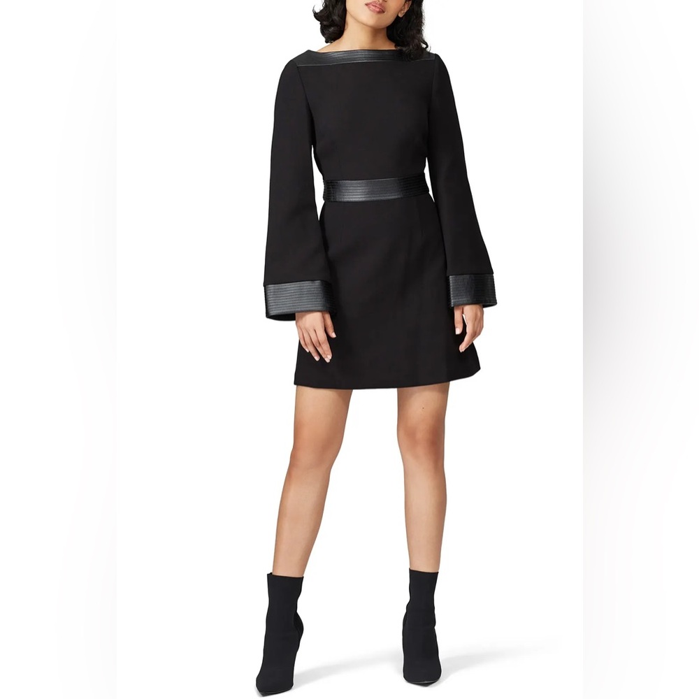 TOCCIN New York Black Faux Leather Trim Fit & Flare Mini Dress, Size‎ 4